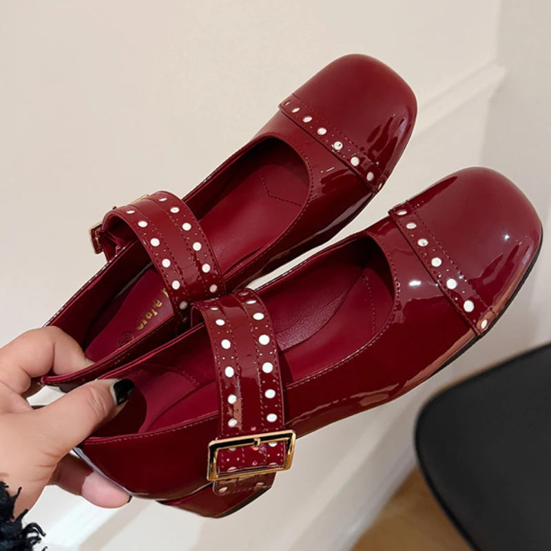 Sweet Patent Leather Buckle Strap Mary Jane Shoes New Round Toe Dress Pumps Shoes Brand Designer High Heels