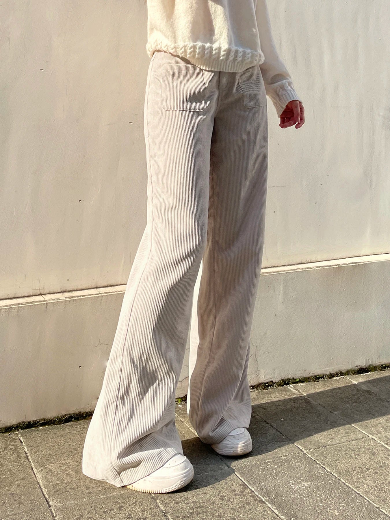 Causal All-match Basic Corduroy Pants Gentle Loose Wide Leg Pants Simple High Autumn New
