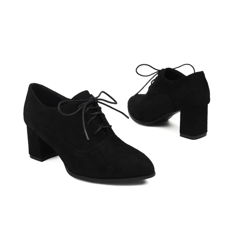 Style Printed Fabric Lace Up High Heeled Shoes Round Toe Cross Tied Spring Autumn New Pumps Oxfords 3548