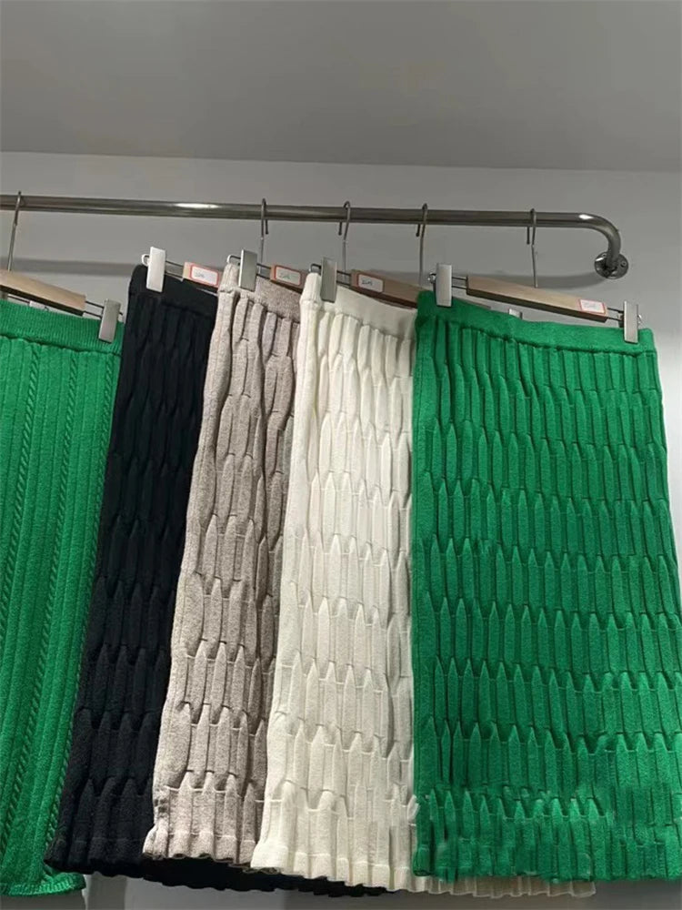 Knit High Waist Patchwork Long Skirt Loose Slim Autumn Knitwear Maxi Skirt