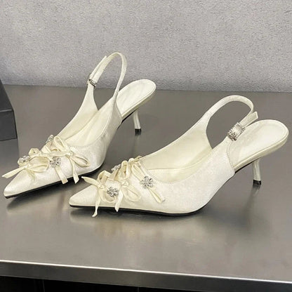Designer Pointed Toe Thin High Heels Butterflyknot Slingback Sandals Female Party Dress Shoes Pumps