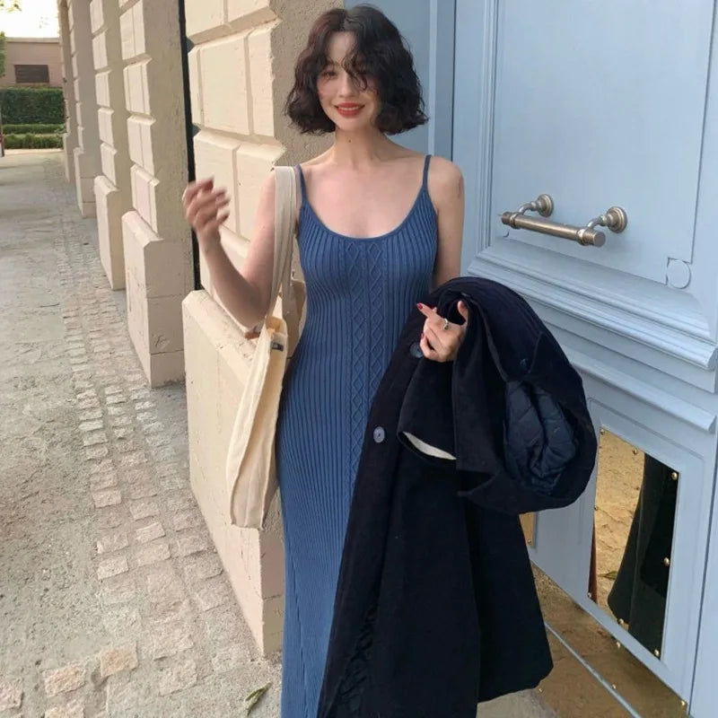 Vestidos Mujer Knitted Spring Summer Sleeveless Dresses Slim Long Dress