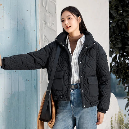 Cotton Clothing Stand Collar Loose New Winter Texture Rhombus Cotton Coat