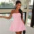 Backless Tube Top Dress for One-shoulder Contrast Color Splice Mini Dress A-line Zipper Lady Club Party Dress