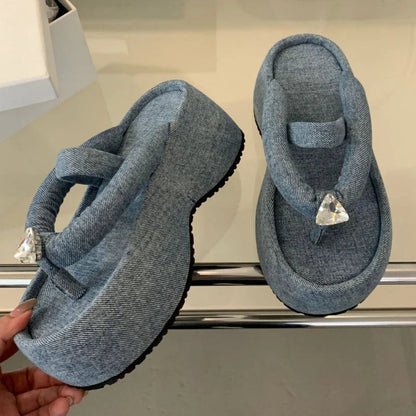 Satin Crystalline Thicksoled Flip Flops Shoes Summer Open Toe Back Strap Party Beach Sandals