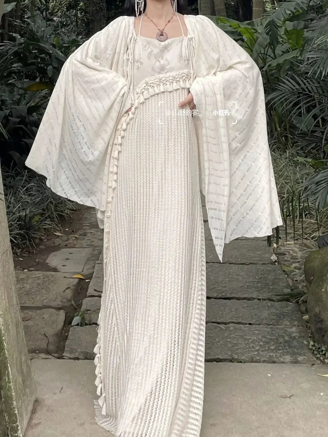 Chinese Style Knitted Spliced Suspender Dress Spring and Autumn Long Sleeve Coat Dress Set Two Piece Sets Outfits
