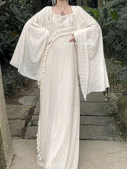 Chinese Style Knitted Spliced Suspender Dress Spring and Autumn Long Sleeve Coat Dress Set Two Piece Sets Outfits