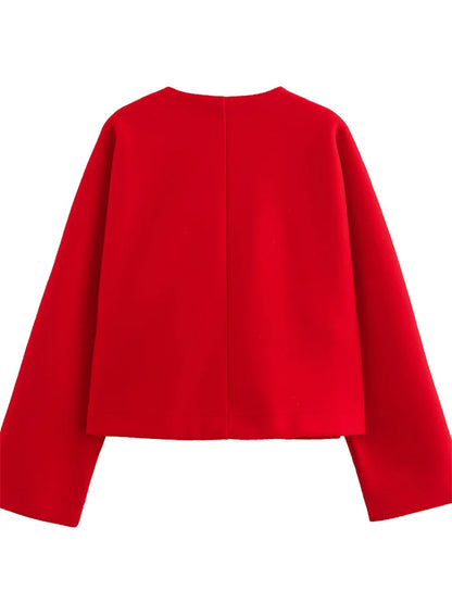 V-neck Autumn Outwear for Patchwork Long Sleeve Loose Jackets Top Coat