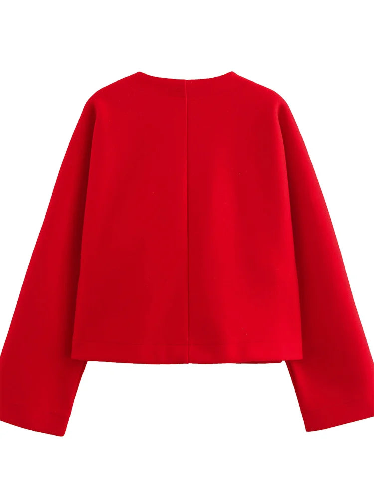 V-neck Autumn Outwear for Patchwork Long Sleeve Loose Jackets Top Coat