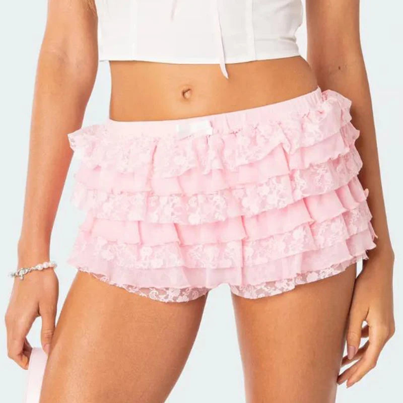 Kawaii Loungewear Y2k Fairy Costume 00s Frill Lace Mini Shorts Japanese Style Lolita Ruffle Multi-layers Bloomer