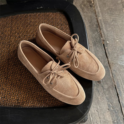 Ballet Flats Shoes Suede Leather Lace Up Loafers Flats Heels Street Office Lady Loafers Shoe