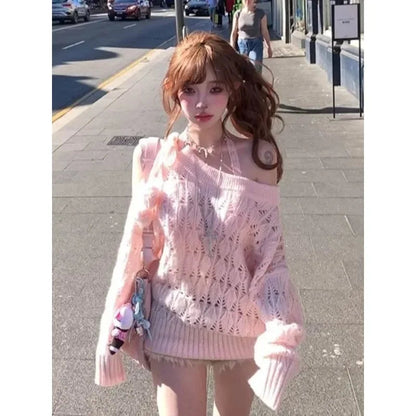 Korean Knitted Sweater Clothing Thin Pullover Sweet Japanese Autumn Winter Outfits