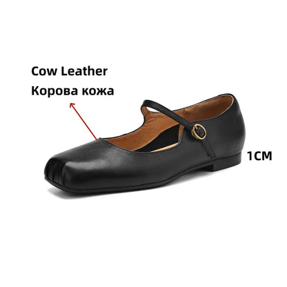 Flats Shoes Genuine Leather Mary Janle Shoes Moccasins Walking Lofers Shoes Females Retro Flats