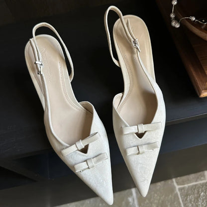 Spring Bowknot Strap Thin Heeled Shoes Hollow Pointed Fine High Heels Wedding Banquet Shallow Mouth Female Sandals