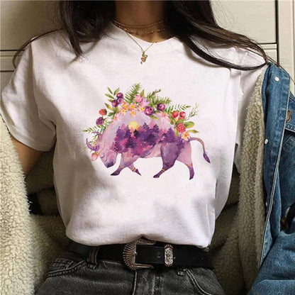 Funny Mushroom Print T-shirt Versatile Top T-shirt