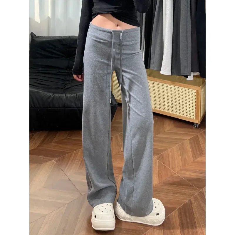 Slim Draped Straight Pants Autumn New Japanese High Waist Lace Up Color All Match Pants