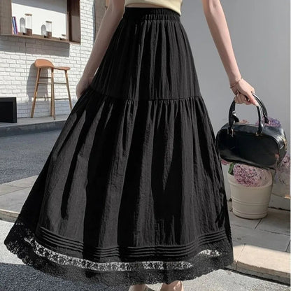 Lace Patchwork Skirts Aline Spring Summer Sweet Faldas Mujer Korean Long Skirt