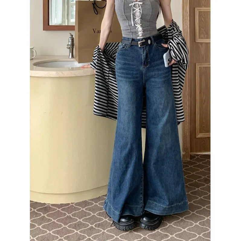 Blue Jeans High Waist Straight Winter Y2k Classic Denim Pants American Wide Leg Baggy Denim Trouser