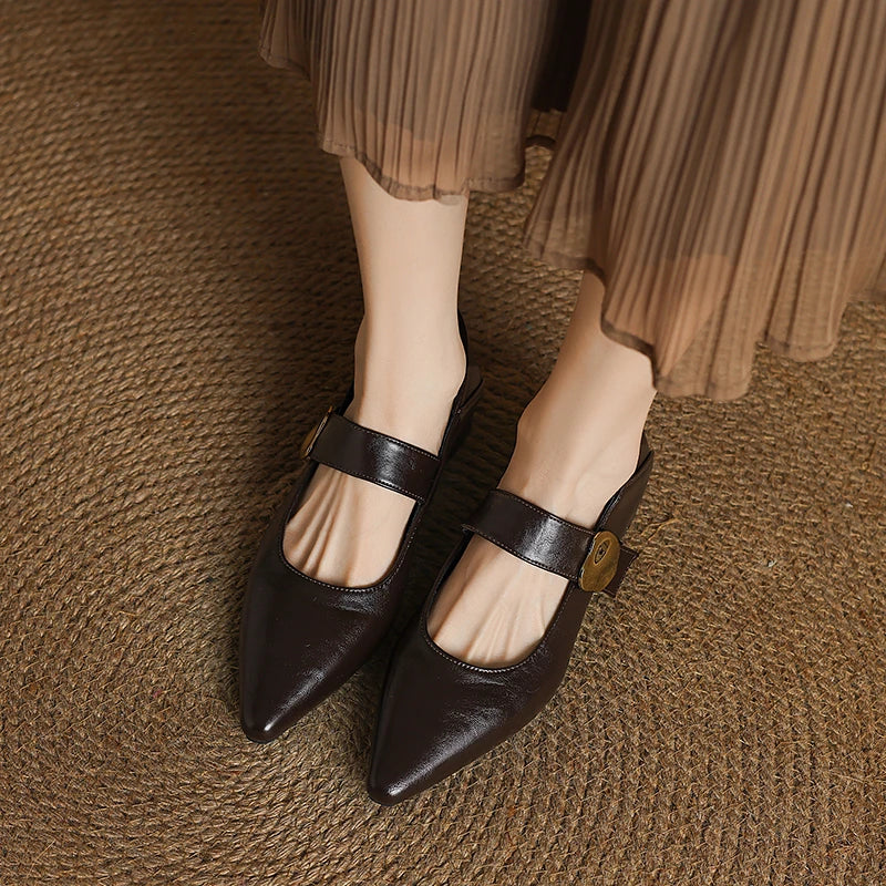 French Thickheeled Magic Sticker Shallow Shoes Spring New Pointed and Fashionable Versatile Nonslip Small Leather Shoes