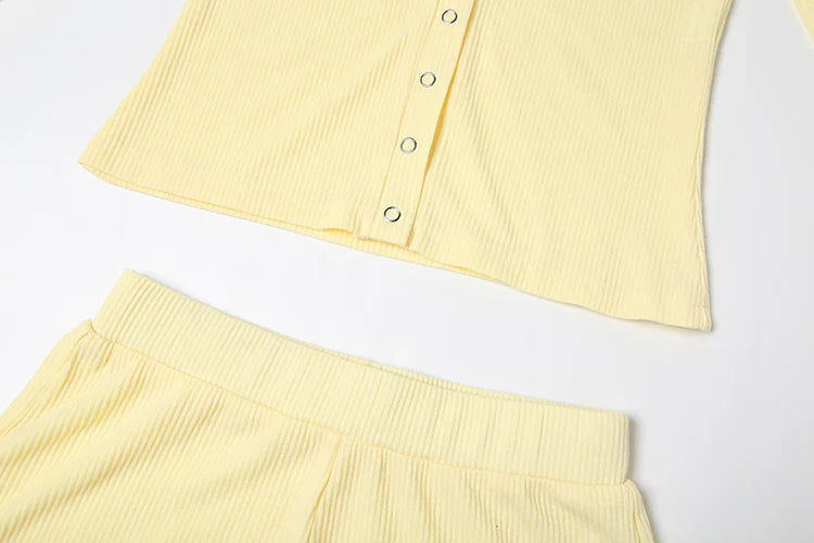 Leisure Stretch 2-piece Set Single-breasted Long Sleeves O-neck Blouse+basis Shorts Simple Classic Street Suits