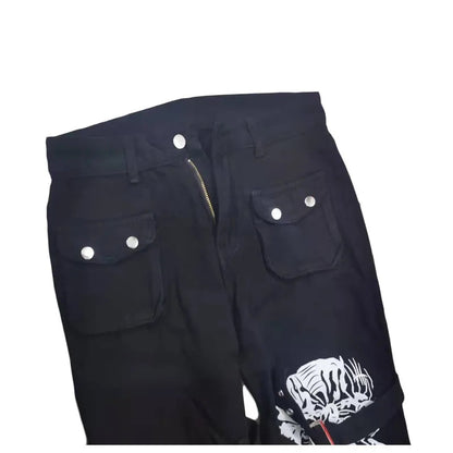 Black Gothic Pencil Pants Rivet High Waist Woman Slim Body Dark Goth Pant Punk Aesthetic Clothes Streetwears