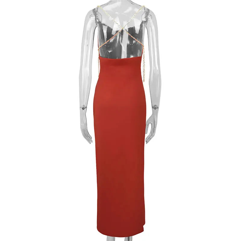 Dresses Spring Summer New Chain Split Maxi Dresses Backless Sleeveless Lady Dress Clothing