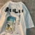 Japanese Cat Print Oversized T-shirt Short Sleeve Loose Tee Shirt Tops Cotton Harajuku Clothing