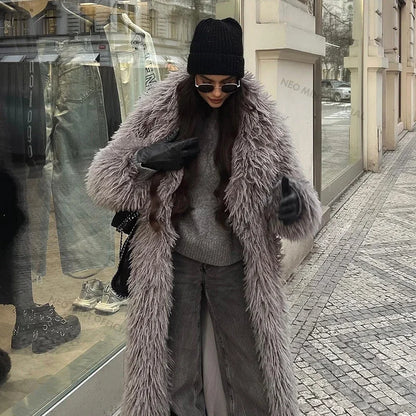 Extra Long Lamb Fur Teddy Coat Winter Mob Wife Style Oversized Chunky Faux Fur Jacket Overcoat