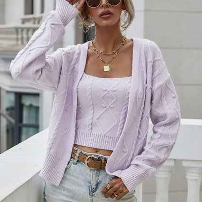 Knitted Short Cardigan Suspender Jacket Sweater Slim Autumn and Winter Sweater Jacket Twopiece Suit