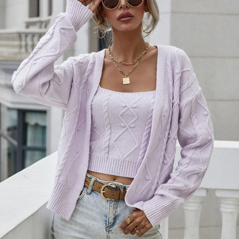 Knitted Short Cardigan Suspender Jacket Sweater Slim Autumn and Winter Sweater Jacket Twopiece Suit