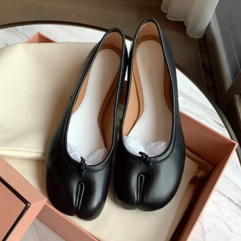 New Soft Leather Split Toe Design Mules Flats Shoes Cozy Lightweight Soft Sole Loafers Mary Jane Pumps Ballet Shoe