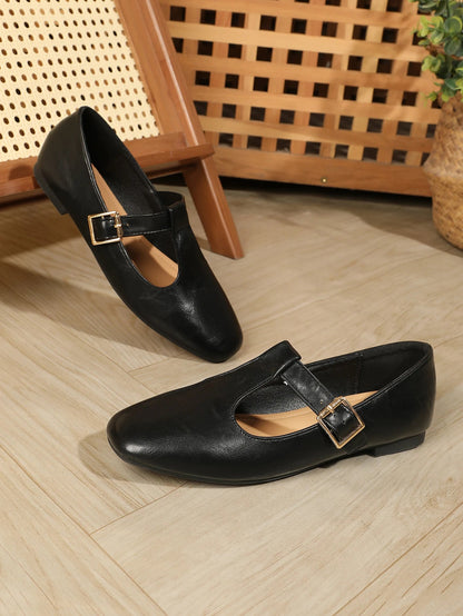 Slip on Tstrap Mary Jane Flats Comfy Round Toe Flat Shoes for Work Dressy Closed Toe Adjustable Strap Ballet Flats