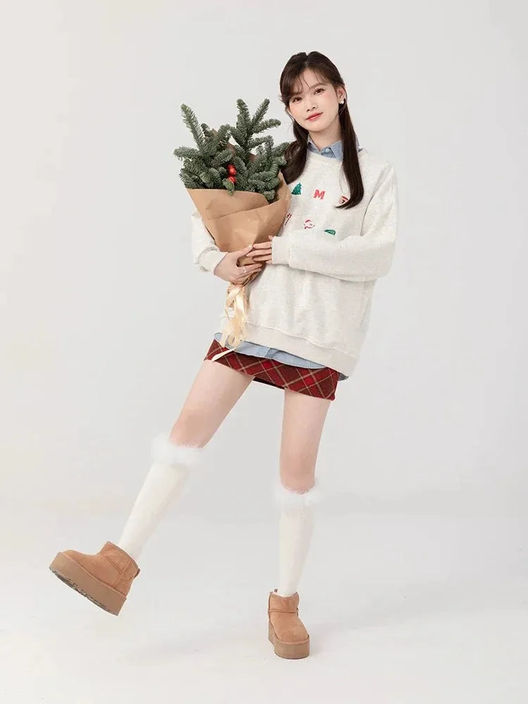 Snowman Graphic Print Hoodie Christmas Kawaii Oversized Sweatshirts Long Sleeve Cutecore Winter Clothes New