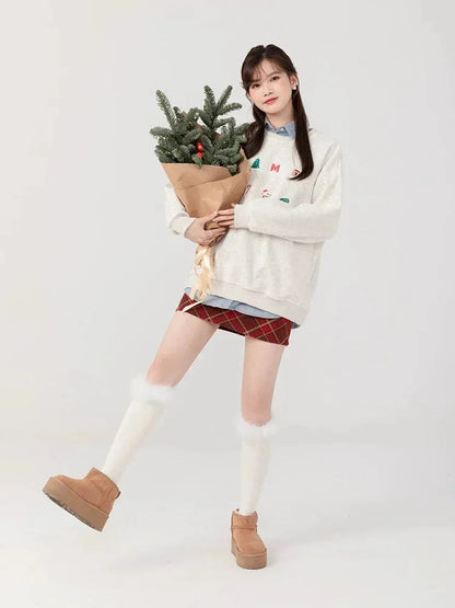 Snowman Graphic Print Hoodie Christmas Kawaii Oversized Sweatshirts Long Sleeve Cutecore Winter Clothes New