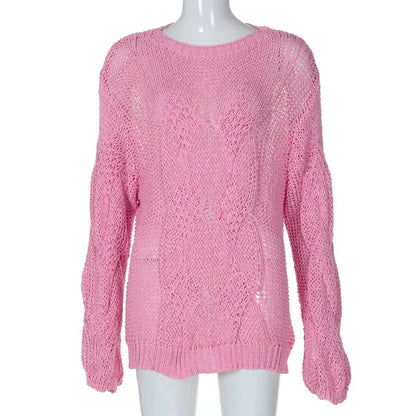 Knitted Seethrough Sweater Pullover Autumn Loose Pullover Color Y2k Knitted Pullover