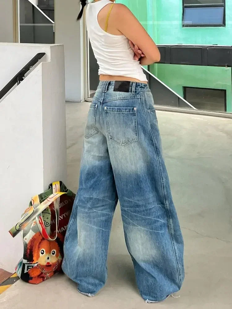 Wash Jeans Y2k Hip Hop Slouchy Oversize Straight Korean Style Wide Leg Denim Pants Harajuku Trouser