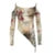Asymmetric Tiger Pattern Rose Print T-shirt Y2k Long Sleeve Off Shoulder Suspender Top