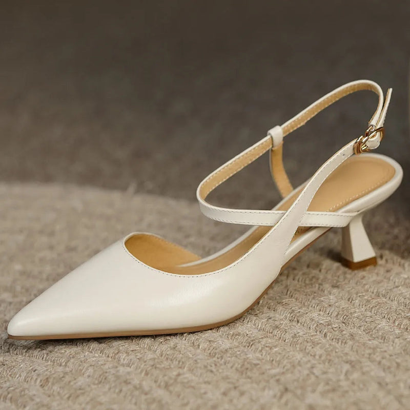 Genuine Leather Thin High Heel Pointed Toe Ankle Strap Summer Pumps Evening Dress Sandals Shoes for