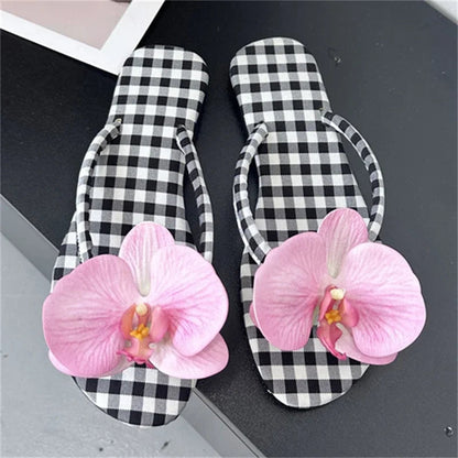 Summer Design Flower Geometric Clip Toe Low Flat Heels Slippers Flip Flops Party Shoes