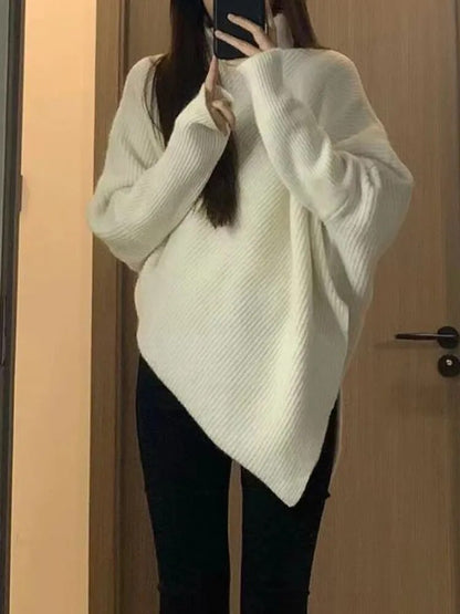 Winter Turtlenecks Korean Irregular Knitted Sweater Female Warm Color Pullovers Lady Loose Long Sleeve Jumper Fc8510