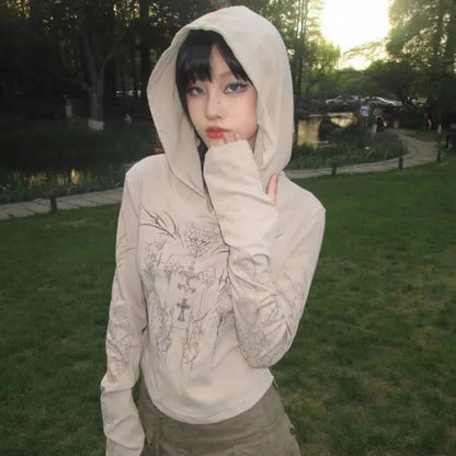 Autumn New Hoodie Sweatshirts Slim Fit Print Tops Y2k Egirl Long Sleeve Allmatch Sweatshirt Mujer