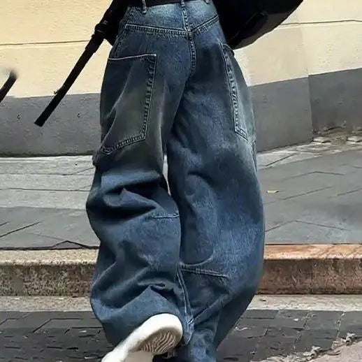 Fashionable High Street Straight Loose Jeans Simple Pocket Loose Wide-leg Jeans Harajuku Style Hip Hop Y2k Pants Baggy Pants