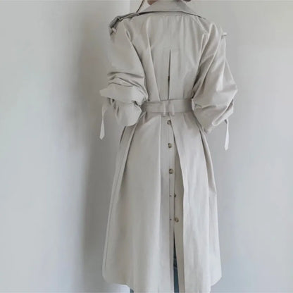 Long Trench Coat New Spring Autumn Lapel Double Breasted With Belt Loose Coat Office Lady Korean Outerwear