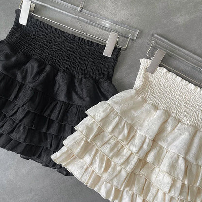 Y2k Ruffles Mini Skirts Sweet Kawaii High Waist Lace a Line Skirt Summer Korean Black Ball Gown Skirts