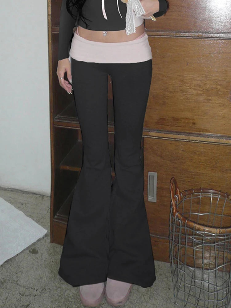 Contrast Patchwork Low Waist Y2k Flared Pants for Gray Slim Jogging Sweatpants Black
