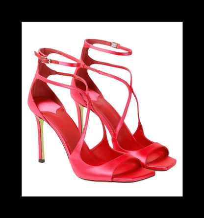 Highquality Hollow Slim High Heel Fish Mouth Sandals, Silk Buckle Strap Runway Shoes