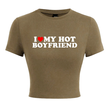 I Love My Hot Boyfriend Print Tshirt Hip Hop Summer Tops Street Harajuku Short T-shirtelastic Comfortable Tshirts Female