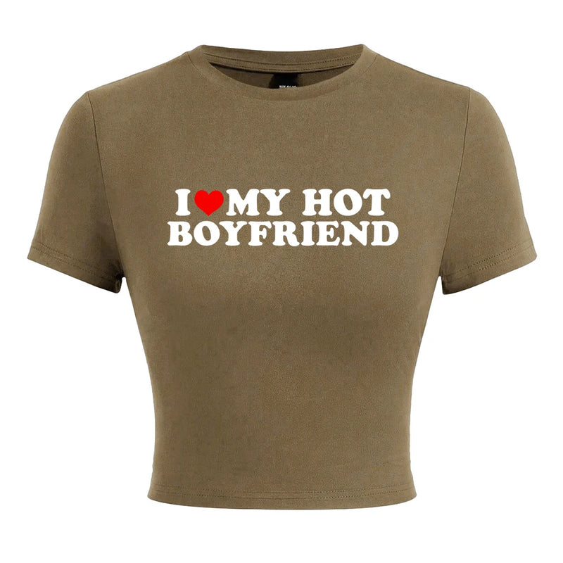 I Love My Hot Boyfriend Print Tshirt Hip Hop Summer Tops Street Harajuku Short T-shirtelastic Comfortable Tshirts Female