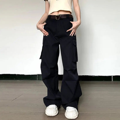 Summer Loose Cargo Pants High Waist Wide Trousers New Full Length Casaul Pants Pocket