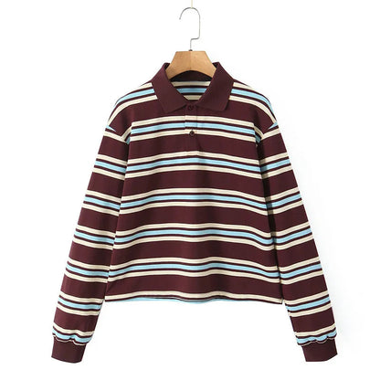 Stripe T-shirt Short Sleeve Female All Match Polo Shirts Summer New Loose Tops High Street